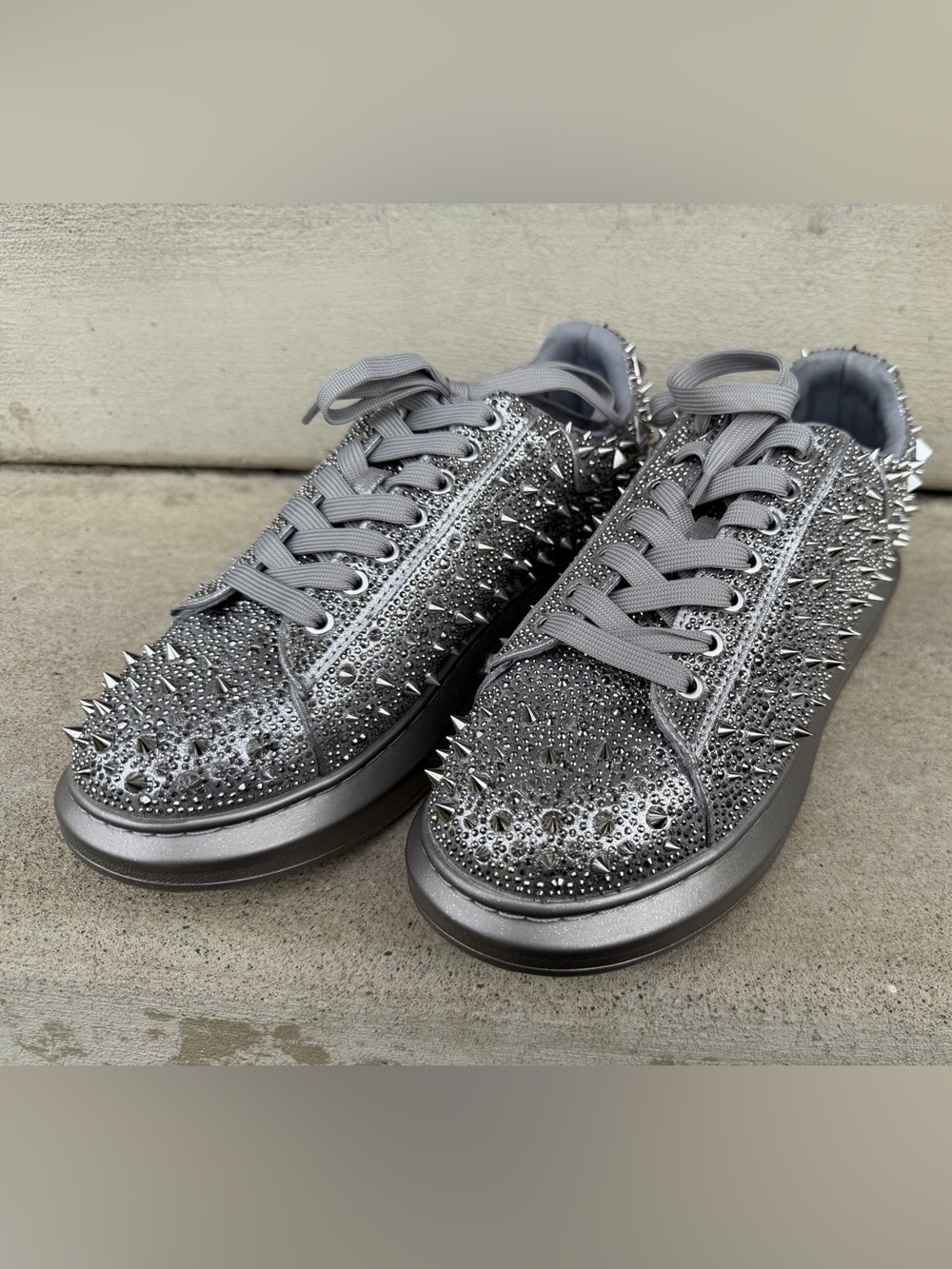 Steve Madden Silver Rhinestone & Spike Lace-Up Sneakers